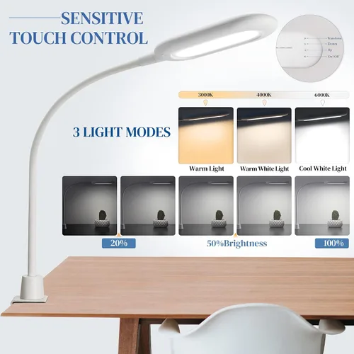 Miniatura 4 de Lámpara de lectura LED, luz de mesa para cuidado de los ojos, lo suficientemente brillante para 700 lúmenes, 10 W regulable y 3 modos