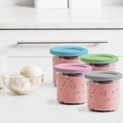 Miniatura 6 de Paquete de 4 recipientes para máquina de helados Ninja CREAMi serie NC301 NC300 NC299AMZ y CN302CCO, pintas cremosas con tapas de color, sin BPA