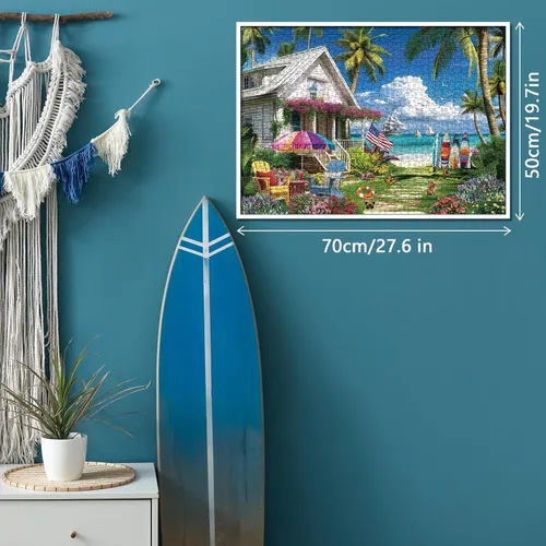 Miniatura 5 de Rompecabezas de casa de playa de verano de 1000 piezas para adultos, rompecabezas de retiro junto al mar, rompecabezas de océano, rompecabezas