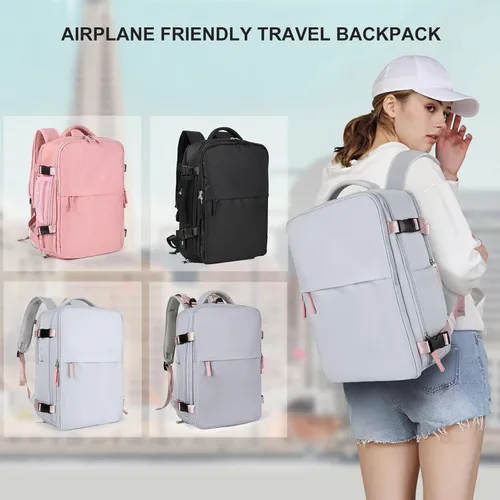 Miniatura 7 de coowoz Mochila de viaje para mujeres y hombres, aprobada por aerolíneas, mochila de mano grande, mochila de senderismo impermeable, mochila b-Gris