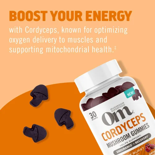 Miniatura 6 de OM MUSHROOM SUPERFOOD Cordyceps - Gomitas de hongos orgánicos cultivados en Estados Unidos - Apoya la resistencia, la energía y la recuperación