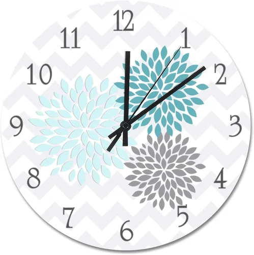 Miniatura 16 de ArogGeld Reloj de pared de madera gris aguamarina verde azulado, reloj de pared de flores de dalia, reloj de pared silencioso sin tictac, funciona