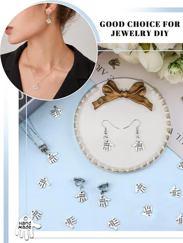 Miniatura 4 de JIALEEY 100 dijes en forma de mano hechos a mano, letreros tallados en tono plateado para hacer joyas de moda, hallazgos, manualidades, costura