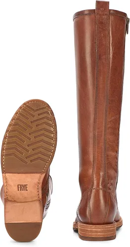Miniatura 4 de Frye Veronica Botas de combate altas de 15 pulgadas para mujer hechas de cuero de grano completo con construcción Goodyear Welt, cordones de tela