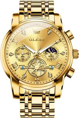Miniatura 9 de OLEVS Relojes para hombre de acero inoxidable con cronógrafo, reloj de pulsera grande analógico de cuarzo, relojes de vestir impermeables de moda