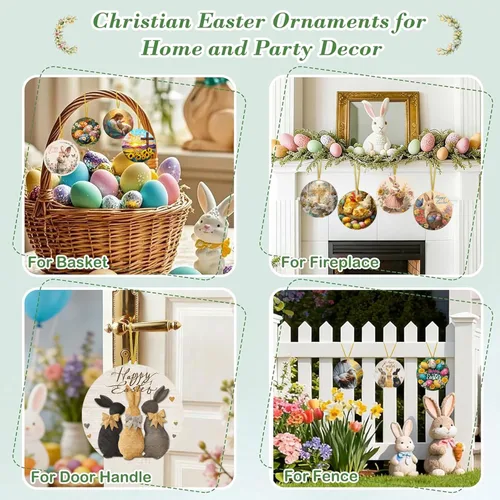 Miniatura 6 de 6 adornos colgantes de Pascua para árbol He is resucitado, decoración de árbol pequeño de Pascua, decoración cristiana de primavera para el hogar
