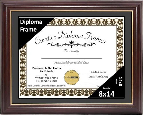 Miniatura 26 de Creative Picture Frames Marco para Diploma de Caoba con Borde Dorado de 12x16 pulgadas con Vidrio y Paspartú Negro y Colgadores de Pared Instalados