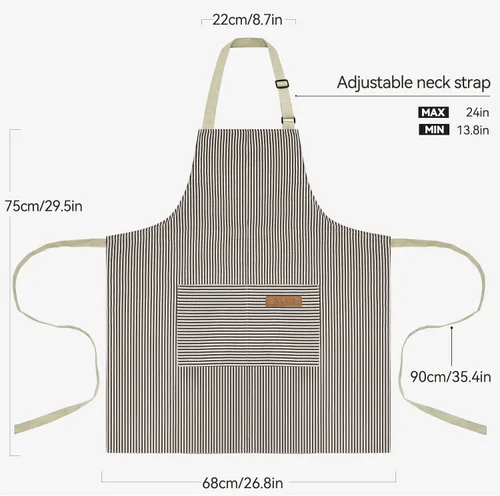 Miniatura 5 de NLUS Paquete de 2 delantales de cocina para mujeres con bolsillos, delantales de cocina ajustables, delantales de chef para mujeres y hombres