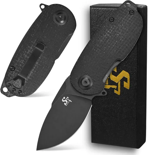 Miniatura 8 de Sitivien Cuchillo plegable de bolsillo ST150, Sandvik 14C28N, hoja negra lavada a la piedra con asas de micarta, cuchillos de herramienta EDC