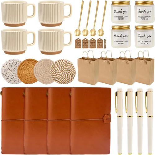 Miniatura 13 de Premios de baby shower para ganadores de juegos, 6 juegos de premios de baby shower, tazas de cerámica con cucharas de metal, posavasos tejidos