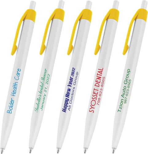 Miniatura 10 de (50 bolígrafos blancos) impresos en Estados Unidos, bolígrafo de tinta de escritura personalizado, impreso con tu logotipo y texto