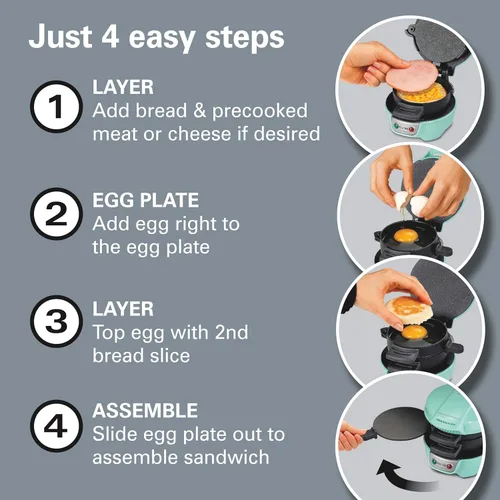 Miniatura 4 de Hamilton Beach Máquina para Sándwiches de Desayuno con Anillo para Cocinar Huevos, Ingredientes Personalizables, Perfecto para Muffins Ingleses