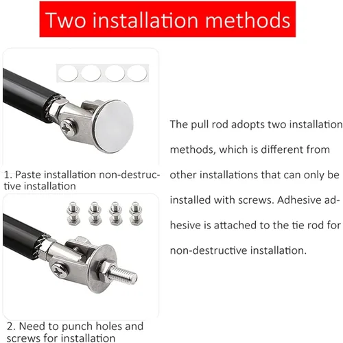 Miniatura 3 de 2PCS Divisor de Labio de Parachoques Delantero Barras de Amarre de Puntal Barra de Soporte Ajustable Compatible con la Mayoría de Vehículos 3''-8