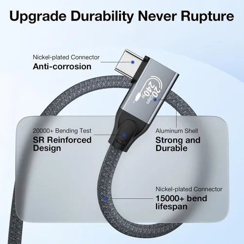 Miniatura 8 de QCEs Cable de monitor USB C en ángulo recto de 3.3 pies con salida de video a monitor portátil 8K USB C 3.2 Gen 2x2 Cable de video de 20 Gbps