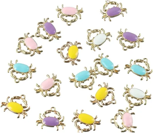 Miniatura 2 de 40 dijes de cangrejo esmaltados, colores aleatorios de animales del océano, colgantes de aleación de temática marina para fabricación de joyas