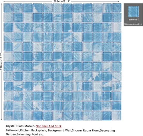 Miniatura 7 de Azulejos de mosaico de vidrio para piscina, azul, 8 pies cuadrados, azulejos impermeables para piso y pared para baño, salpicadero de cocina