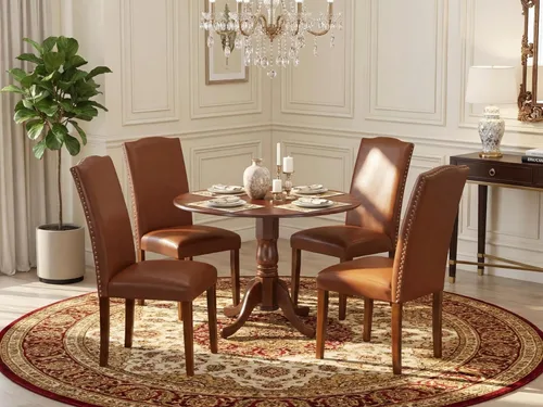 Miniatura 32 de East West Furniture DLEN3-BLK-69 - Juego de muebles de comedor de 3 piezas que contiene una mesa de comedor redonda con gotas y 2 sillas tapizadas