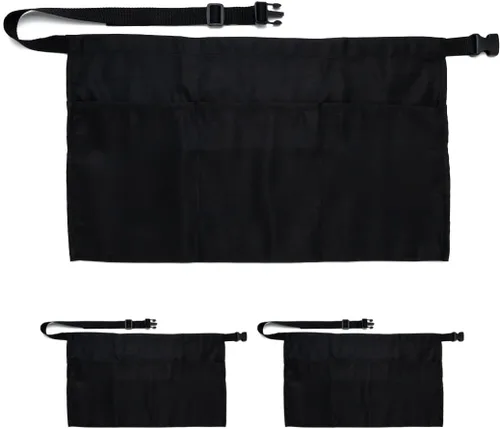 Miniatura 6 de Delantal de cintura negro con clip con 3 bolsillos (21 x 12 pulgadas) delantal de servidor. Delantal de restaurante. Mesera, camarero, cocina, hogar