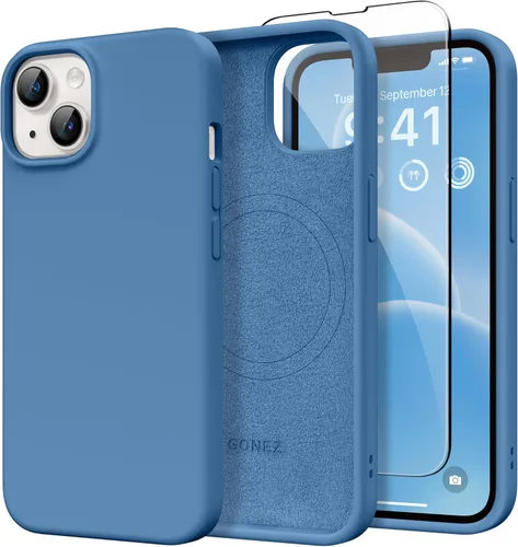 GONEZ Funda magnética para iPhone 14, compatible con Magsafe, con protector de pantalla + protector de cámara, forro de microfibra antiarañazos,