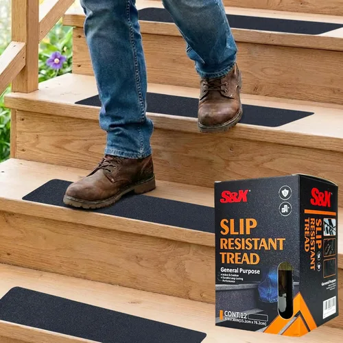 Miniatura 24 de S&X Peldaños de escaleras con cinta antideslizante reflectante de rayas 5 unidades/paquete, peldaños reflectantes de 6 x 24 pulgadas, peldaños