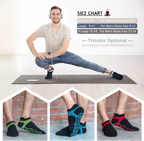 Miniatura 2 de Muezna Calcetines de yoga antideslizantes para hombre, para pilates, barras, Bikram Fitness Hospital con puños