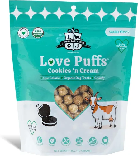 Miniatura 14 de Lord Jameson Cheddar Charm Colección Love Puffs ligeros y crujientes Golosinas orgánicas para perros, receta de queso, sin gluten, sin