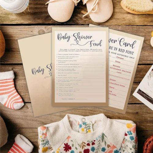 Miniatura 4 de Family Feud - Tarjeta de juego para baby shower, juego de relleno de doble cara caqui de 5 x 7 pulgadas para bebé, niño o niña, 30 tarjetas y 1