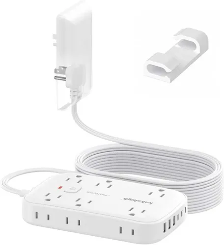 Miniatura 18 de Beige Power Strip with USB Ports - 5 FT Flat Extension Cord, 1625W Decorative Extension Cord with 8 AC Outlet 6 USB, Indoor Use for Beige Cream Desk