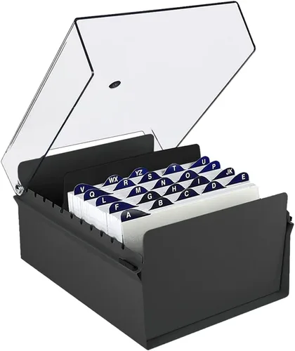 Acrimet 5 x 8 organizador de archivadores de tarjetas, base de metal resistente, tarjetas de índice y divisor (color negro con tapa de plástico de