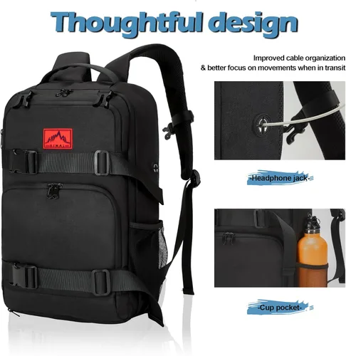Miniatura 4 de GoHimal Mochila para monopatín, mochila deportiva, bolsa para laptop, diseño multideportivo para hombres y mujeres, Negro, Tamaño único, Moderno