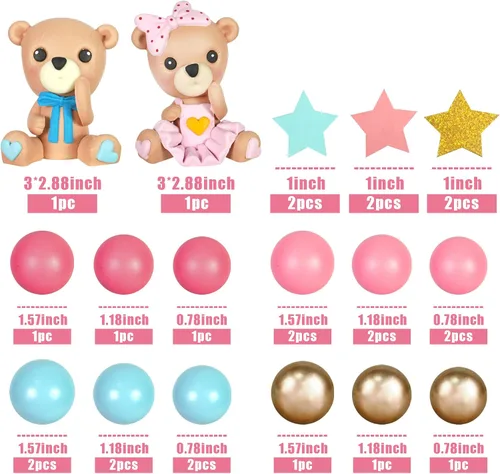 Miniatura 2 de Decoración de oso para tartas de oso azul y rosa, decoración de tartas, bolas de perlas para revelación de género, suministros temáticos de oso