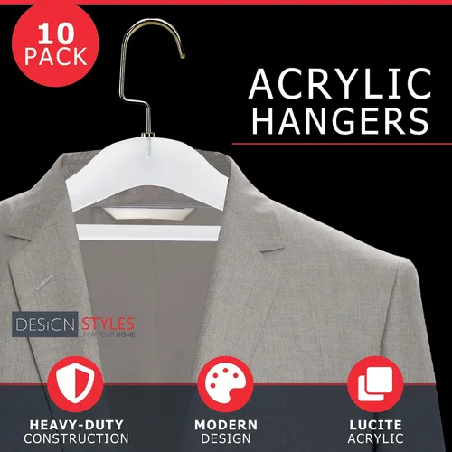 Miniatura 4 de Designstyles - Perchas de acrílico transparente, paquete de 10 organizadores de armario elegantes y resistentes con ganchos de acero cromados, Frost