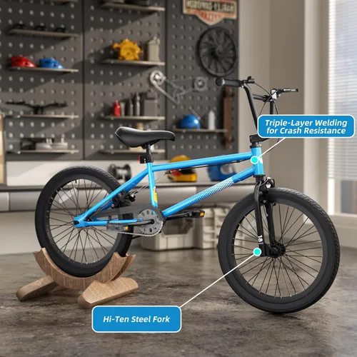 Miniatura 4 de 67i - Bicicleta BMX para niños de 18/20 pulgadas, bicicleta para niños de 8 a 12 años con freno U delantero y trasero, asiento ajustable, horquilla