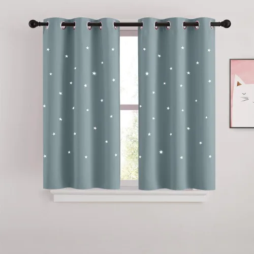 Miniatura 46 de NICETOWN Cortinas infantiles perforadas, cortinas marroquíes con estrellas azules para dormitorio de niñas, gruesas y suaves, para oscurecer la Azul