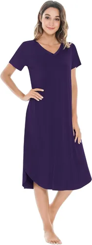 Miniatura 3 de NACHILA Camisones para mujer, viscosa hecha de bambú, cuello en V, manga corta, ropa de dormir fresca S-2X