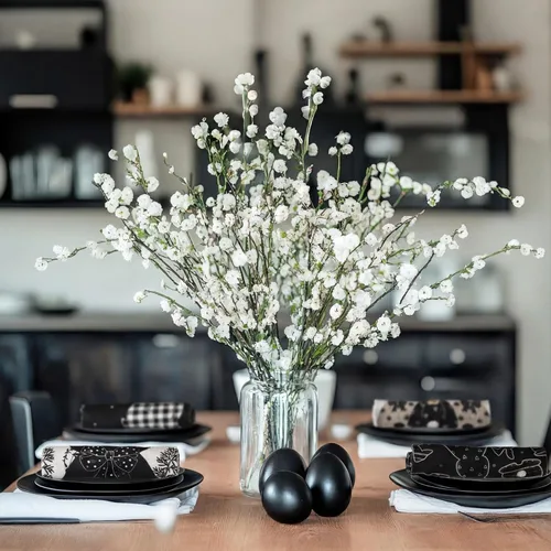 Miniatura 5 de Preboun 6 toallas de cocina con huevos de Pascua, toallas de mano retro con diseño de conejo, color negro y blanco a cuadros, paño decorativo