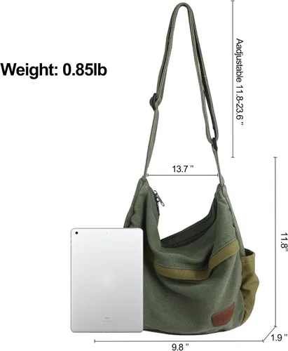 Miniatura 6 de Bolso bandolera grande de lona con múltiples bolsillos para hombres y mujeres, bolso cruzado de hombro para laptop 2 - Verde