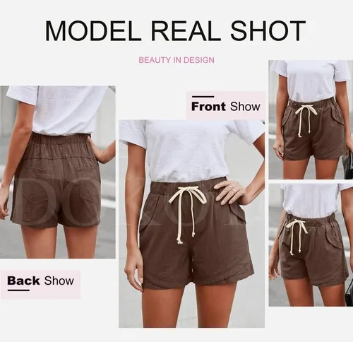 Miniatura 4 de Dokotoo Pantalones cortos casuales de lino y algodón con cordón elástico para mujer
