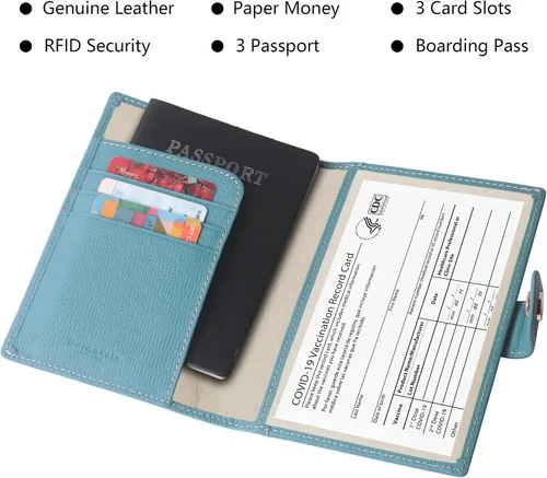 Miniatura 3 de Portapasaportes de cuero auténtico para pasaporte, con bloqueo Rfid - con compartimento para documentos de identificación