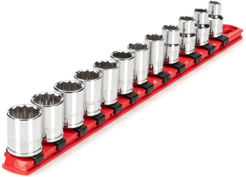 TEKTON SHD91104 - Juego de llaves de vaso de 12 puntos poco profundas de 3/8 pulgadas con riel, 12 piezas (0.315 - 0.748 in)