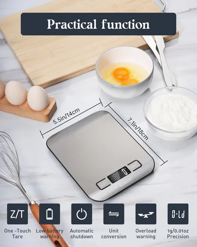Miniatura 7 de Báscula de alimentos, báscula digital de cocina de 11 libras con pantalla LCD de 6 unidades y función de tara, diseño compacto para hornear, cocina