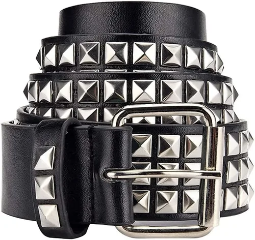 Miniatura 8 de Cinturón negro con tachuelas punk rock remache cinturón con ojales y pirámide de metal brillante para mujeres y hombres