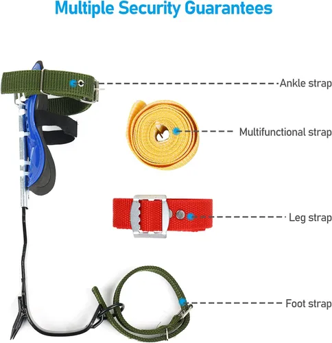 Miniatura 5 de TWSOUL Estaca de escalada, equipo de escalones de escalada de árboles con correas de cinturón de 5 puntos, cordón ajustable portátil y correas extra