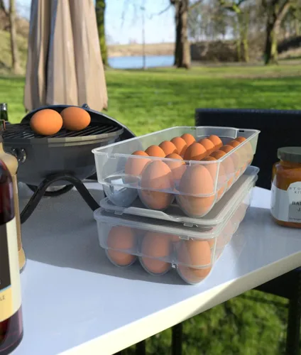 Miniatura 5 de Soporte para huevos cubierto transparente, paquete de 3, almacenamiento de huevos de plástico para refrigerador, contenedor de bandeja de huevos