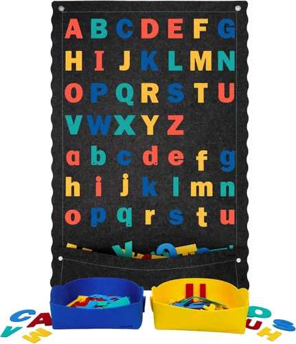 CHEFAN Tablero de letras de fieltro para niños pequeños, tablero de franela grande de 45 x 25 pulgadas para pared, letras mayúsculas y minúsculas (2
