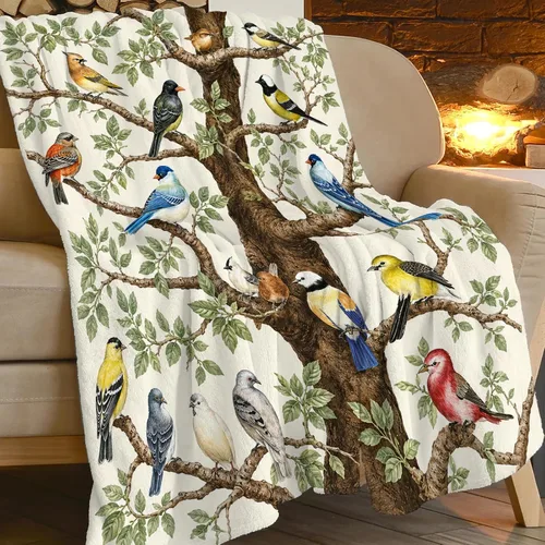 Miniatura 3 de Bird Blanket, Colorful Songbird Throw Blanket, Nature Botanical Birds Gifts Blankets Stuff Fleece Flannel Plush Bedding for Bird Lover Women Men