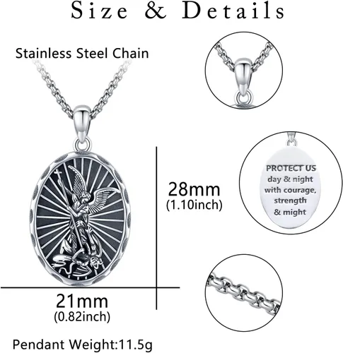 Miniatura 6 de Odinstone Collar de plata de ley 925 con medalla de San MiguelSan CristóbalSan BenitoCrucifijo de JesúsSan UrielArcángel Rafael para hombres