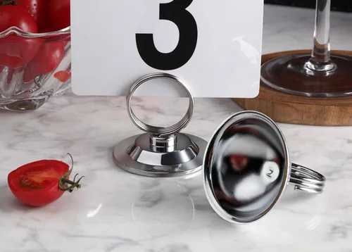 Miniatura 5 de New Star Foodservice Soporte para números de mesa con clip de anillo, soporte para tarjetas de lugar, 1.5 pulgadas, plateado, metal, juego de 12