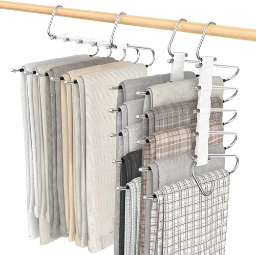 Loretoy Paquete de 3 perchas para pantalones que ahorran espacio, estante multifuncional antideslizante para pantalones, tubo de acero inoxidable