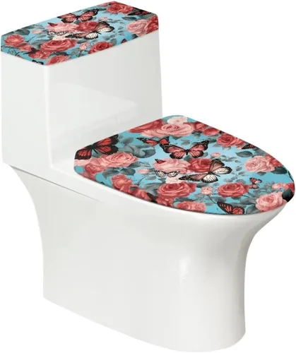 Miniatura 13 de Flashideas Juego de cubierta para tanque y tapa de inodoro con estampados de patas de perro coloridas - Elástico, se adapta a la mayoría de tanques